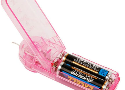 Pink transparenter kunststoff akkuhalter mit zwei aa alkalibatterien für baile gurt mit vibrierendem schmetterling
