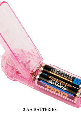 Pink transparenter kunststoff akkuhalter mit zwei aa alkalibatterien für baile gurt mit vibrierendem schmetterling
