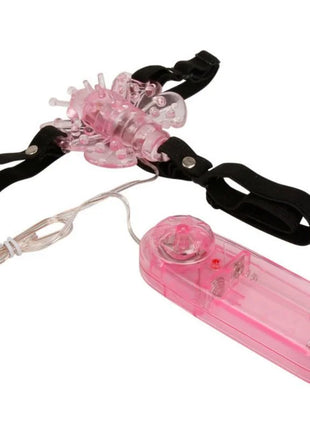 Baile gurt mit vibrierendem pinkem transparenter plastikschmetterling und schwarzen elastischen bändern mit fernbedienung
