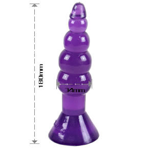 Lila durchsichtiger plastik analstecker mit segmentiertem rundlichem design und ausladender basis von baile