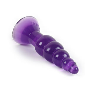 Violetter transparenter silikon-analstecker mit bauchigem grund und gestuftem design von baile 17 cm