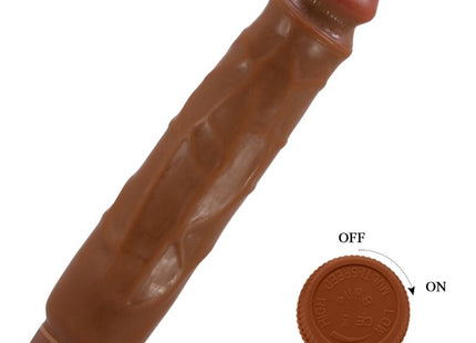Brauner silikonvibrator mit strukturierter oberfläche roter spitze und drehregler baile jack realistischer vibrator 26 cm mulatte