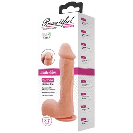 Beiger baile-skin realistischer hautdildo 22 cm aus flexiblem glattem tpr-material mit gebogenem sockel