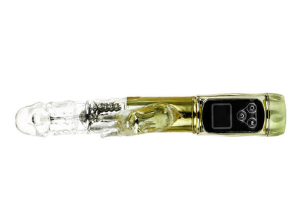 Goldfarbener elektronischer vibrator baile kaninchen sibirien passion gold mit transparentem silikonkopf und bedienfeld