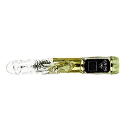 Goldfarbener elektronischer vibrator baile kaninchen sibirien passion gold mit transparentem silikonkopf und bedienfeld