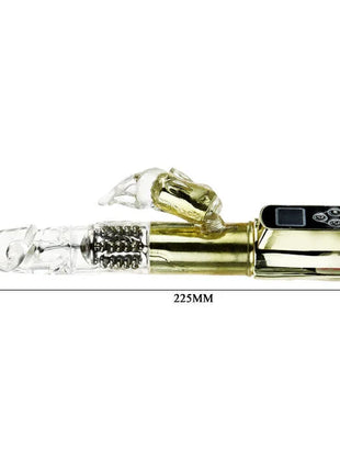 Goldfarbener elektronik-kaninchen-vibrator baile kaninchen sibirien passion gold mit transparentem kopf und digitaler steuerung