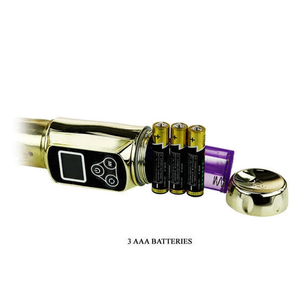 Goldfarbenes elektronisches baile kaninchen sibirien passion gold gerät mit schwarzem bedienfeld für drei aaa batterien