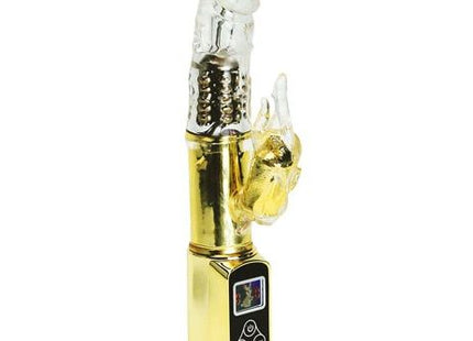 Goldfarbener vibrator baile kaninchen sibirien passion mit transparentem silikonkopf und goldener handförmiger aufsatz