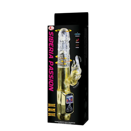Siberia passion gold vibrierender rabbit toy mit transparentem körper und goldfarbenem grundstück und steuerungspanel
