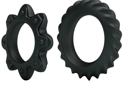 Baile kit 2 ring blühende silikonringe schwarze silikon analringe mit strukturierter zahnradoptik