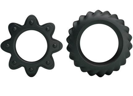 Baile kit 2 ring blühende silikonringe schwarze silikonmassage-ringe mit strukturiertem zahnrad-design