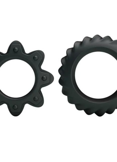 Baile kit 2 ring blühende silikonringe schwarze silikonmassage-ringe mit strukturiertem zahnrad-design