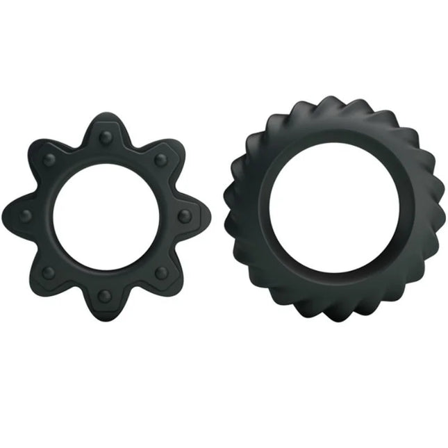 Baile kit 2 ring blühende silikonringe schwarze silikonmassage-ringe mit strukturiertem zahnrad-design