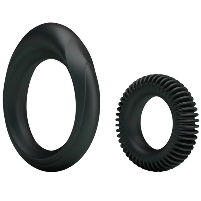 Schwarzer silikon analring mit glatter und strukturierter oberfläche aus dem baile kit 2 silikonringe ring manhood