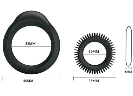 Schwarzer silikonring von baile mit strukturierter stacheliger außenkante und glatter innenseite aus dem kit 2 silikonringe ring manhood