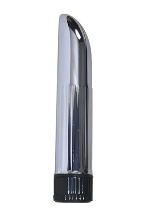 Shiny chrome-plated baile lady finger vibrator with sleek curved design and black textured base
