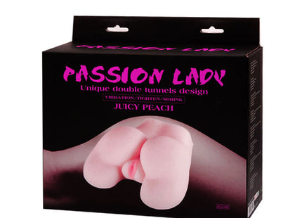 Pinkes silikonspielzeug mit doppellöffel-Design in schwarzer box passion lady juicy peach von BAILE