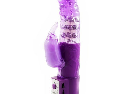 Lila kaninchen-rotator mit superstimulator von baile in violett mit durchsichtigem, strukturiertem körper und bedienfeld best love