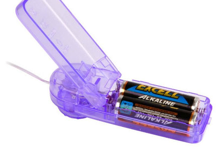 Lila transparente kunststoffbatteriebox mit zwei aa alkalibatterien für baile lila klitorisstimulation vibrierender schmetterling