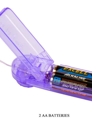 Lila transparente kunststoffbatteriebox mit zwei aa alkalibatterien für baile lila klitorisstimulation vibrierender schmetterling