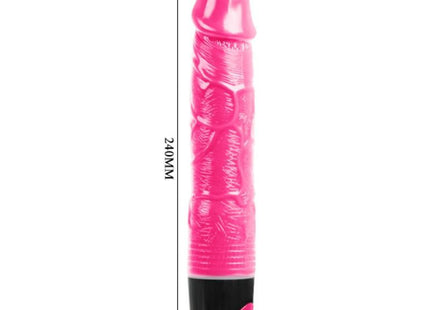 Ein lebhafter pinkfarbener, glänzender plastikvibrator mit strukturierter oberfläche und schwarzer basis von BAILE
