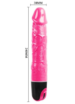 Ein lebhafter pinkfarbener, glänzender plastikvibrator mit strukturierter oberfläche und schwarzer basis von BAILE