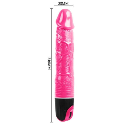 Ein lebhafter pinkfarbener, glänzender plastikvibrator mit strukturierter oberfläche und schwarzer basis von BAILE