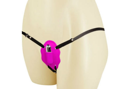 Vibrant pink silikon pelvic vibrator mit schwarzen riemen und silbernen metallakzenten von BAILE visible from front