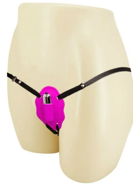 Vibrant pink silikon pelvic vibrator mit schwarzen riemen und silbernen metallakzenten von BAILE visible from front