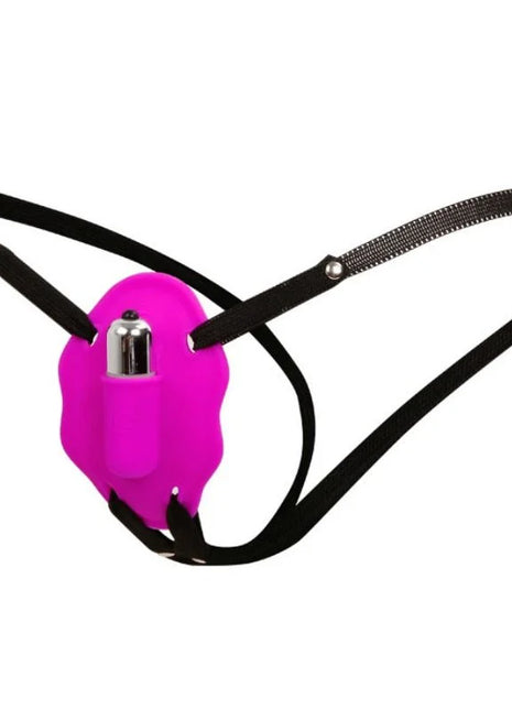 Vibranter pinker silikon-mundstück mit schwarzen verstellbaren riemen und silbernem vibrationssteuerknopf von baile