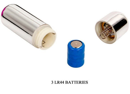 Silver zylindrischer batteriefachhalter mit rosa akzent und federmechanismus für drei lr44 batterien für baile love fahrergurt mit vibration