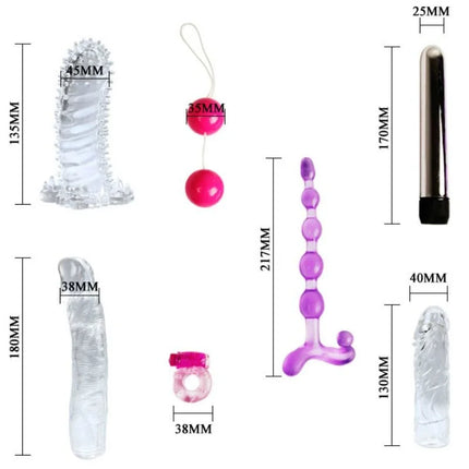Baile lovers secret collection fantasykit mit klaren und lila silikonvibrierern perlenringen und einem metallischen wandmassagegerät