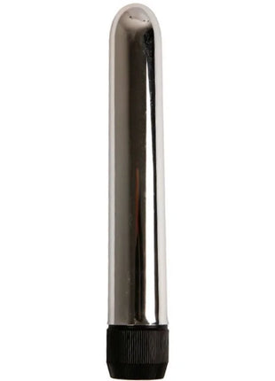 Shiny chrome-finished vibrating wand with black textured base from baile lovers secret collection fantasykit