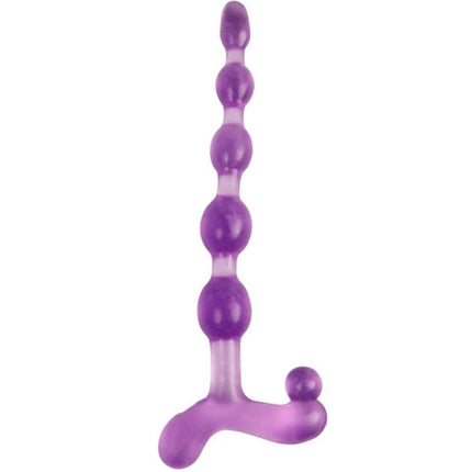 Lila durchsichtiger silikon butt plug mit segmentiertem perldesign und breiter basis aus der baile lovers secret collection fantaskit