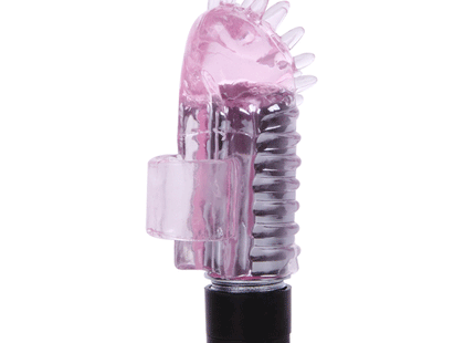 Baile mini finger vibrator aus silikon in rosa durchsichtig mit stacheln und schwarzer basis sichtbar von der rückseite