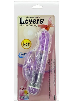 Baile multi geschwindigkeiten vibrator mit flieder kaninchen aus durchsichtigem lila plastik mit schwarzem griff und silbernen akzenten in klarer verpackung