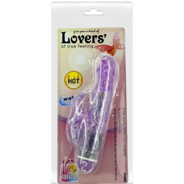Baile multi geschwindigkeiten vibrator mit flieder kaninchen aus durchsichtigem lila plastik mit schwarzem griff und silbernen akzenten in klarer verpackung
