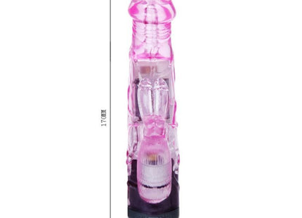 Rosa durchscheinender plastik-vibrator mit schwarzer basis und weißem logo von baile mit mehrgeschwindigkeit und flexiblem kaninchenaufsatz