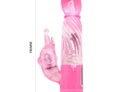 Pink transluzenter kaninchen-vibrator mit mehrstufiger vibration und weißen mustern auf der basis von BAILE
