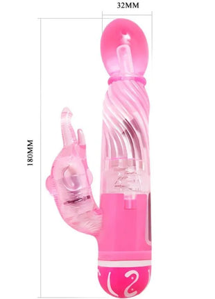 Pink transluzenter kaninchen-vibrator mit mehrstufiger vibration und weißen mustern auf der basis von BAILE