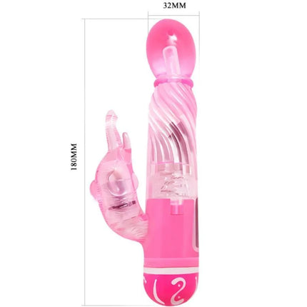 Pink transluzenter kaninchen-vibrator mit mehrstufiger vibration und weißen mustern auf der basis von BAILE