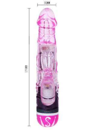 Pink transparenter baile multispeedvibrator mit kaninchen mit schwarzer basis und weißem logo