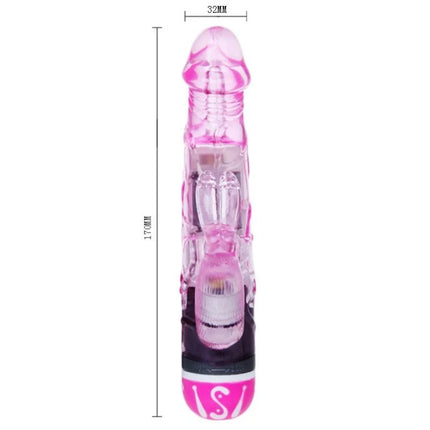 Pink transparenter baile multispeedvibrator mit kaninchen mit schwarzer basis und weißem logo