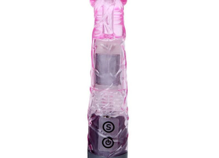 Pink transluzenz silikon multispeed vibrator mit kaninchenform und texturierter oberfläche und bedientasten