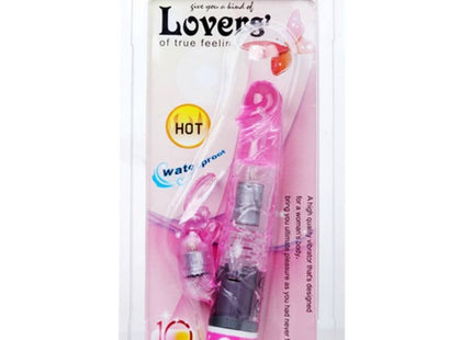 Baile multigeschwindigkeitsvibrator mit kaninchen aus transparentem pinkem kunststoff mit schwarzer basis und silberakzenten im transparenten verpackung