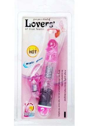 Baile multigeschwindigkeitsvibrator mit kaninchen aus transparentem pinkem kunststoff mit schwarzer basis und silberakzenten im transparenten verpackung