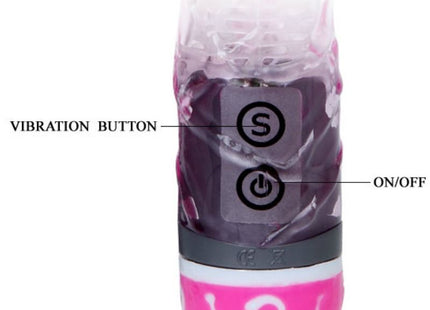 Pink und transparenter silikon-multispeedvibrator mit schwarzen vibrationstasten von BAILE mit kaninchenfunktion