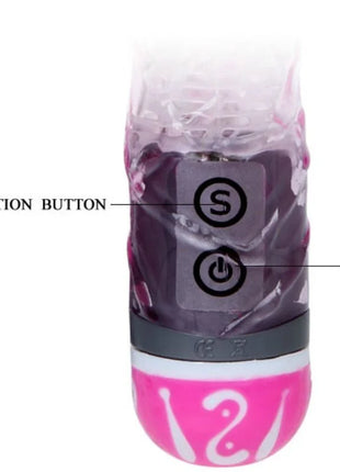 Pink und transparenter silikon-multispeedvibrator mit schwarzen vibrationstasten von BAILE mit kaninchenfunktion