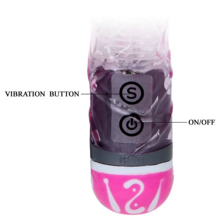 Pink und transparenter silikon-multispeedvibrator mit schwarzen vibrationstasten von BAILE mit kaninchenfunktion