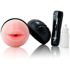 Pink silikon mundmasturbator mit vibrator und 7 rhythmen zeigt ein gerät mit schwarzem deckel für sinnlichen mundes